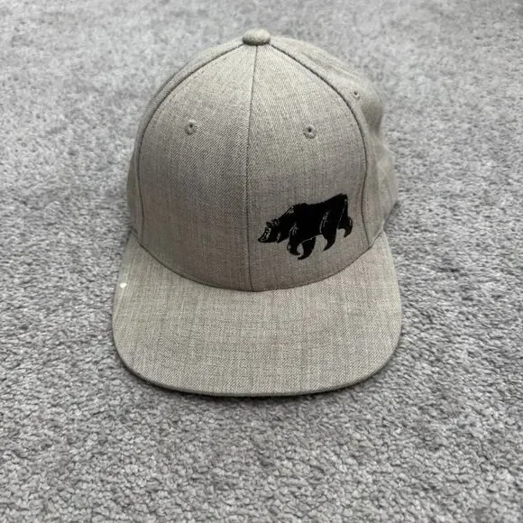 The Classics Yupoong Snapback Embroidered Bear Hat Cap mens Gray Wool Blend