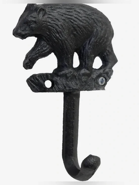 Black Bear Cast Iron Wall Hook - Rustic Home Accent—New