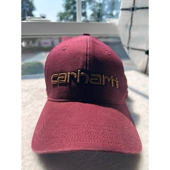 Carhartt Trucker Hat Unisex OS Maroon Mesh Back Snapback Logo Embroidered