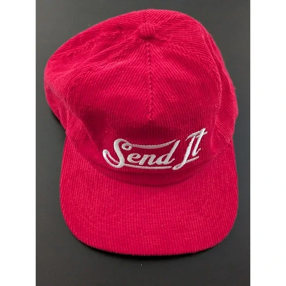 Send It Corduroy‎ Snapback Trucker Hat Red Script Logo OSFM