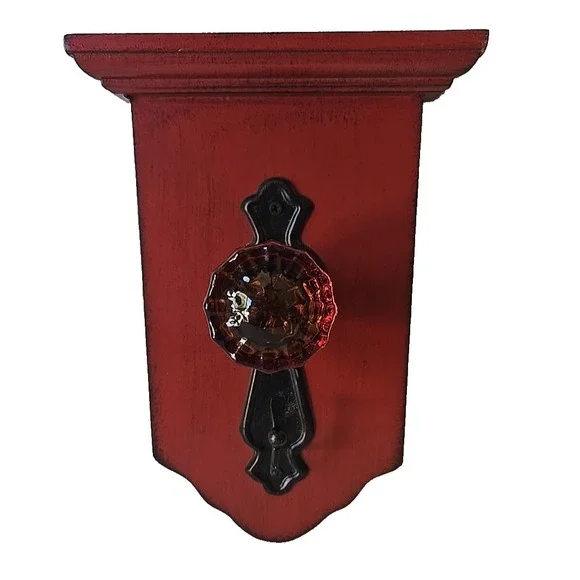 Vintage Wall Hook Rack Red Iron Door Knob Wood Coat Hat‎ Hanger Rustic Farmhouse