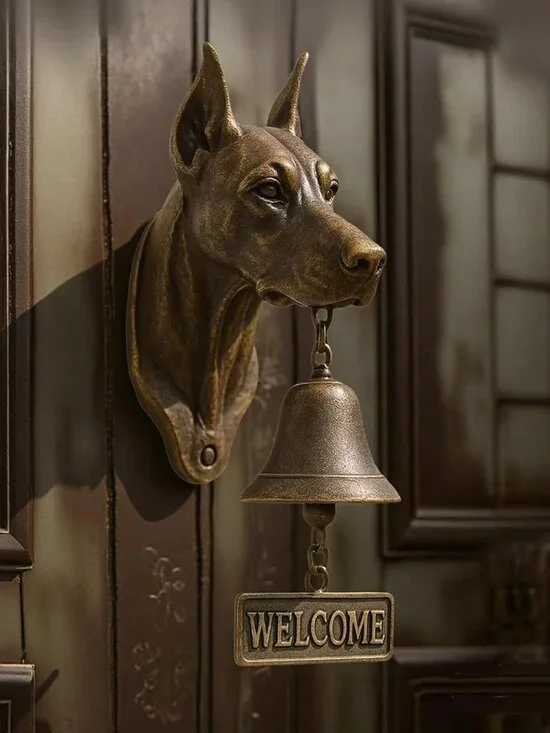 Doberman Welcome Doorbell Wall Mount Metal Bell for Inside or‎ Outside