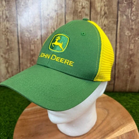 John Deere Trucker Hat Mens One Size Green Yellow Mesh Snapback Logo
