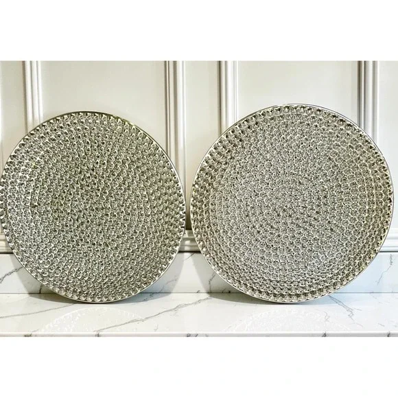 2 Benzara Silver Hammered Ceramic Decorative Plate 12