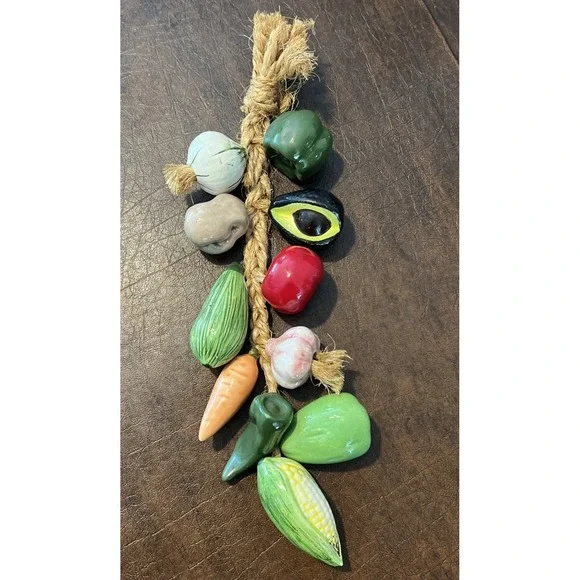 Vintage Hanging Ceramic Vegetables On Jute Rope Farmhouse & Kitchen Decor