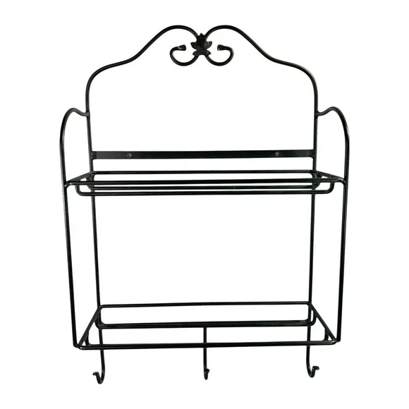 Longaberger Foundry ENVELOPE RACK Black 2 Tiered Wall Organizer with 3 Hooks