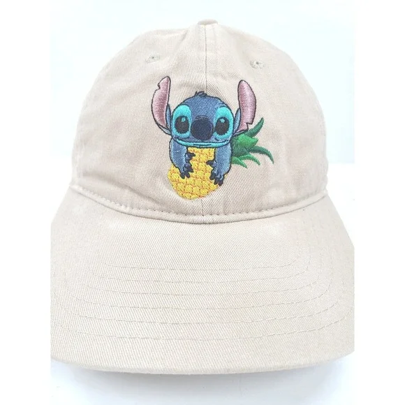 Disney Stitch Baseball Hat Men One Size Tan Pineapple Embroidered Dad Adjustable
