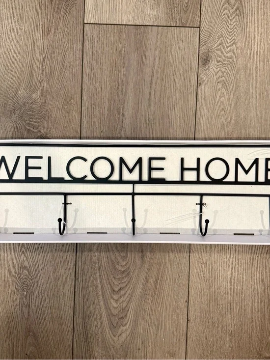 Welcome Home Wall Hook Rack - Black Metal Coat and Key Organizer