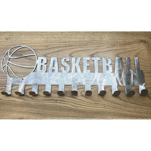 Metal Basketball 11 Hook Coat Hat Wall Hanging Rack Holder Display Trophy Awards