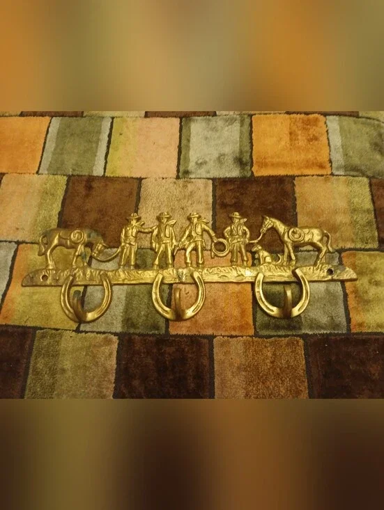 Brass Western Horse & Cowboy Wall Hook - Gold