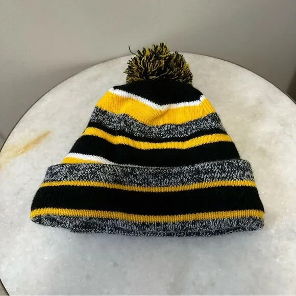 New Era Pittsburgh Steelers Beanie Striped Pom Pom Football Sports Cozy Fleece