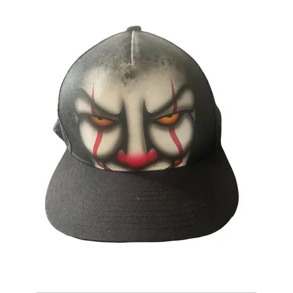 The Classics Yupoong Mens Black Pennywise Big Face Mesh Trucker Snapback Hat Cap