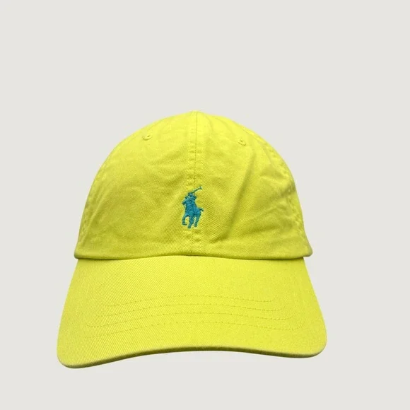 Polo Ralph Lauren Mens Yellow Neon Embroidered Blue Pony OS Preppy Baseball Cap