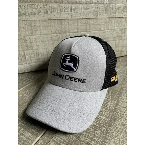 John Deere Embroidered Mesh Snapback Trucker Hat Cap Gray‎ Black Vented New