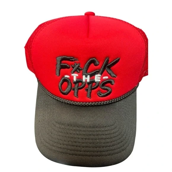 Opps  Red and Black graphic trucker Cap