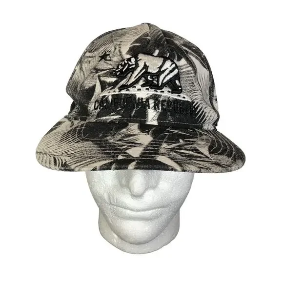California Republic Snapback Hat Cap Black White Hawaiian Palms 47 Brand