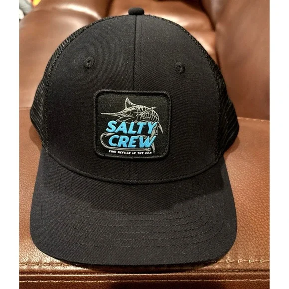 Salty Crew Men Hat Hook Up Twill Retro Snapback Trucker Hat Black 6-Panel Cap
