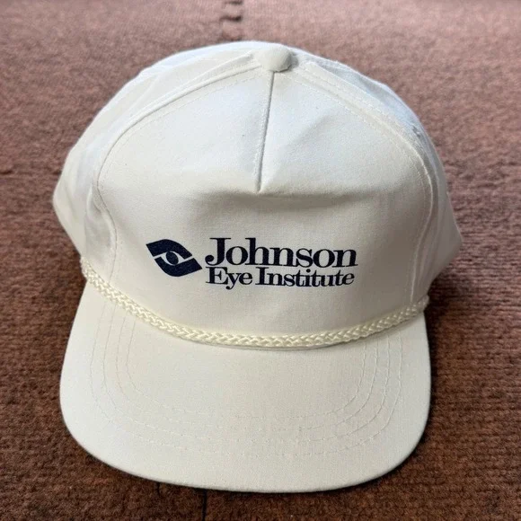 Vintage Yupoong Snapback Hat White Johnson Eye Institute Rope Trucker Cap Mens