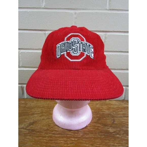 VTG Ohio State Buckeyes Red Corduroy‎ Snap Back Hat ANNCO OSU Block O NCAA 1990s