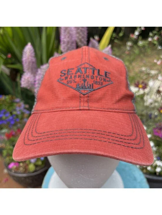 Seattle Washington Orange Gray Ripped Top Mesh Snapback Baseball Cap