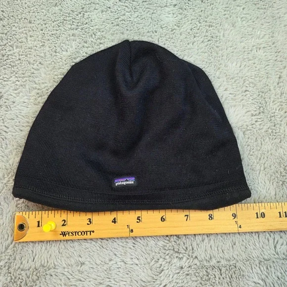 Patagonia Beanie Unisex OS Knit Fleece Lined P-6 Logo Patch Winter Hat Black New