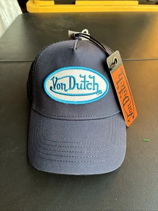 Von Dutch Navy Hat with Light Blue & White Logo Patch