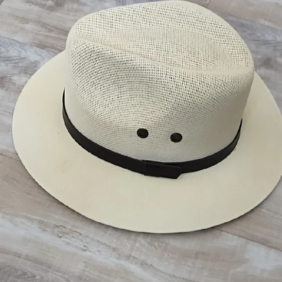 Stylish Cream Fedora Hat with Brown Band