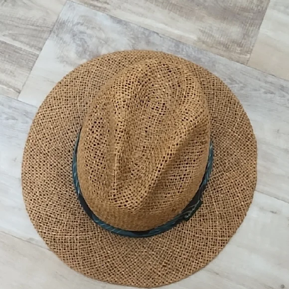 Stylish Brown Straw Hat with Blue Band
