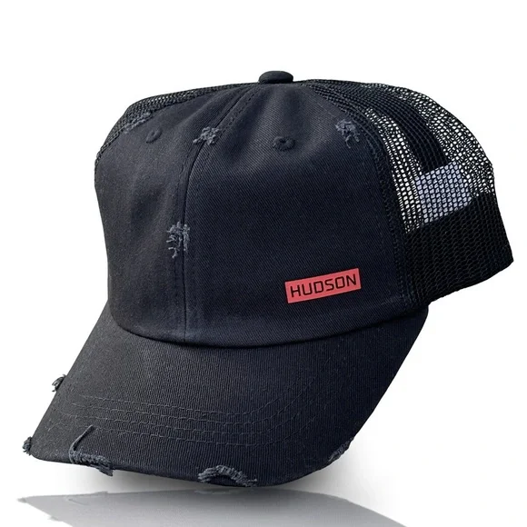 Hudson Spider Distressed Black Cotton Snapback Hat