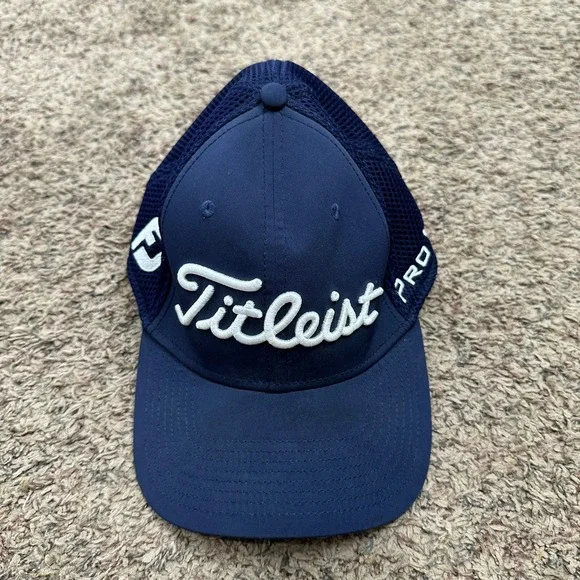 Titleist New Era Golf Hat Navy Blue Mesh Back Pro V1 FootJoy FJ Medium-Large