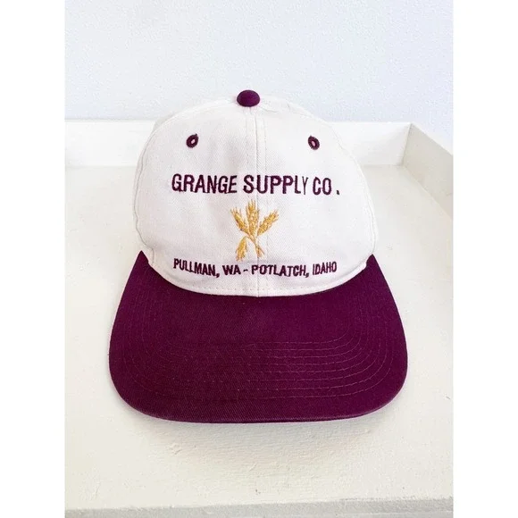 Vintage Grange Supply Co Snapback Hat Maroon Cream Pullman WA Potlatch ID
