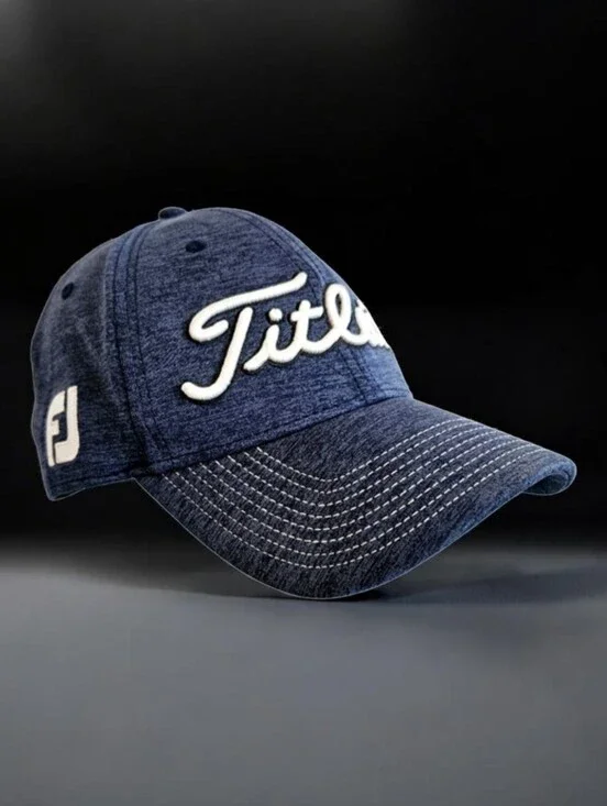Titleist Golf Hat M/L Tour Performance Fitted Stretch UPF 50+ FJ Navy Blue