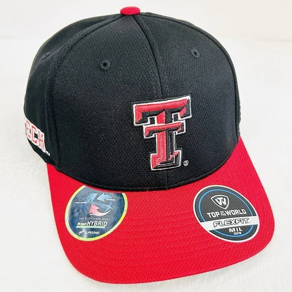 Top of the World Texas Tech Red Raiders Victory Hat‎ Cap Stretch Flex M/L Black
