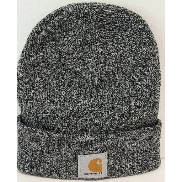 Carhartt Knit Cuffed Beanie Black White Marl Logo Patch New One Size
