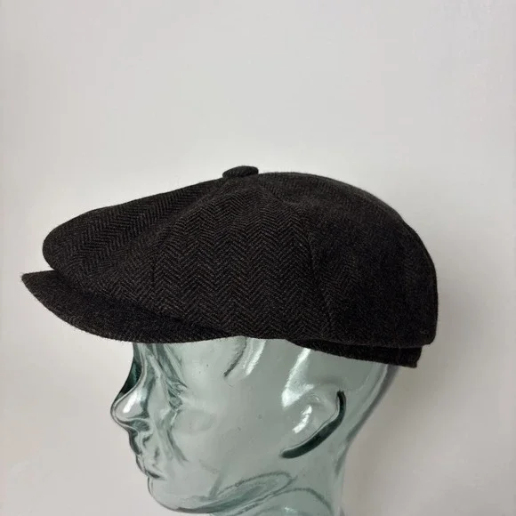 Botvela mens M newsboy flat cap Paperboy Brown Tweed Herringbone Wool Blend