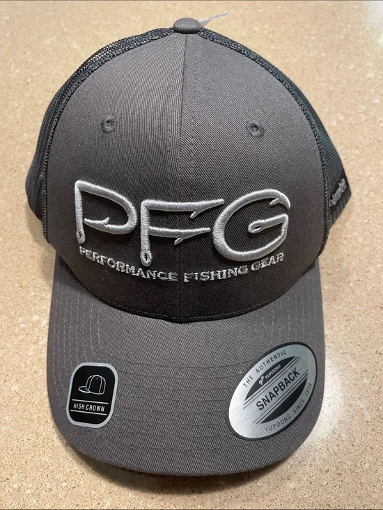 Columbia PFG Black, Gray Mesh Snapback Hat with Silver Embroidery