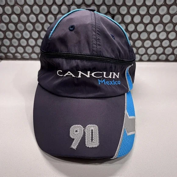 Cancun Mexico Hat Cap Blue 5 Panel Zip Outdoor‎ Adult Strap Back Lightweight
