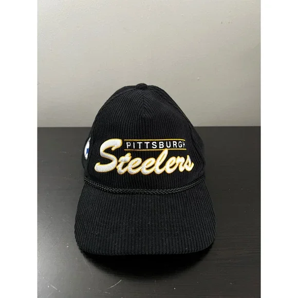 47 Brand Pittsburgh Steelers Black Corduroy Snapback Hat Green Underbrim NFL Cap