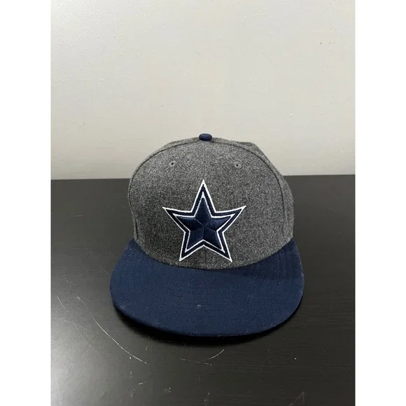 New Era 59FIFTY Dallas Cowboys Hat Men 7 1/8 Grey Navy Wool Blend NFL Fitted Cap