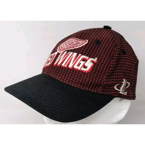 Detroit Red Wings Logo Athletic‎ Checkered Grid Baseball Cap Hat NHL Hockey 90s