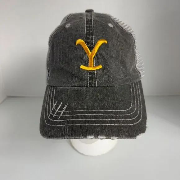 Yellowstone Dutton Ranch Gray Trucker Hat Distressed Adjustable Backstrap OSFA