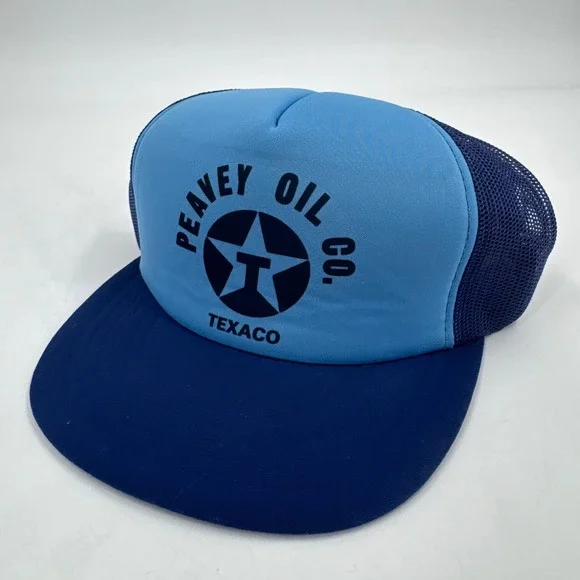 Yupoong‎ Trucker Hat Mens OSFA Blue Vintage Peavey Oil Co Texaco Snapback Mesh