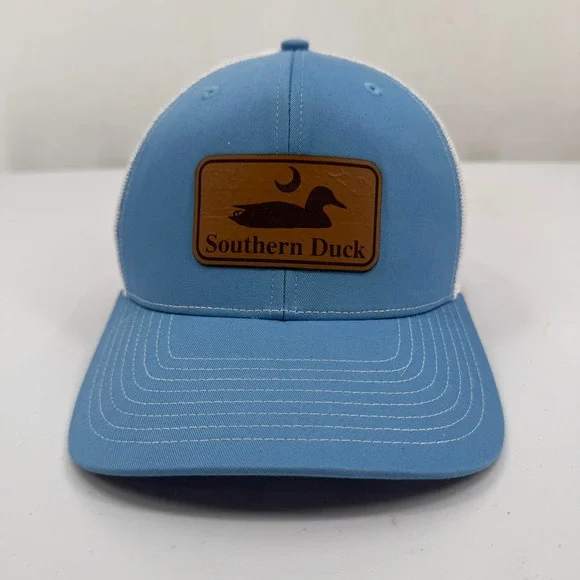 Richardson Southern Duck Trucker Hat Mens OSFA‎ Blue White Leather Patch Cap