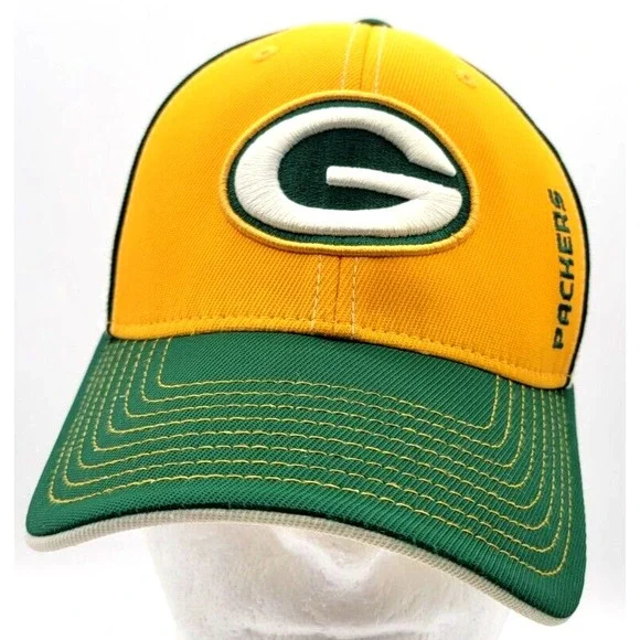 GREEN BAY PACKERS CAP HAT FITTED BIG LOGO SIZE M/L REEBOK NFL AUTHENTIC SIDELINE