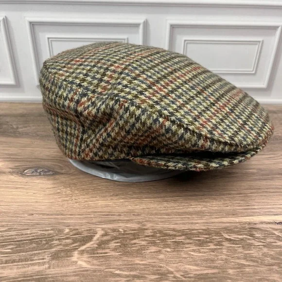 Totes Flat Cap Newsboy Mens OSFA Green Brown Plaid Wool Blend Ivy Scally Hat