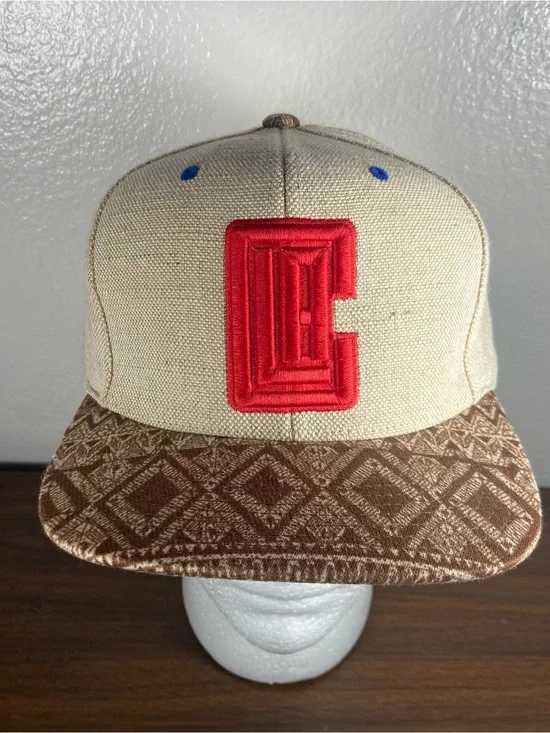Mitchell & Ness Beige Brown Snapback Hat with Red Logo