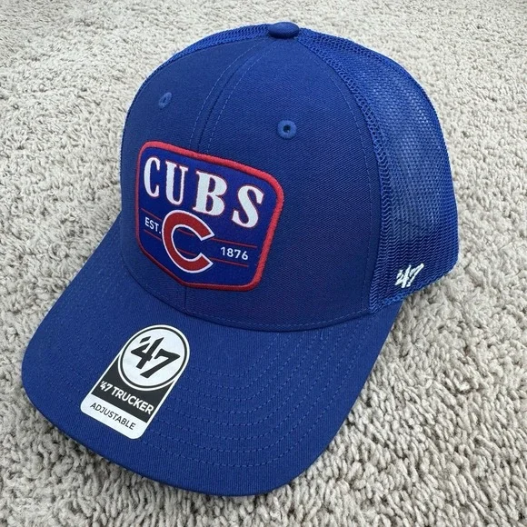 Chicago‎ Cubs Hat '47 Squad Trucker Snapback Base Patch Logo Royal Blue Mesh Cap