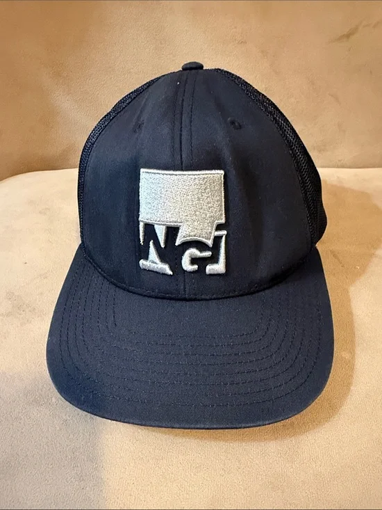 Men's black  Trucker Hat with Raised White Logo Patch