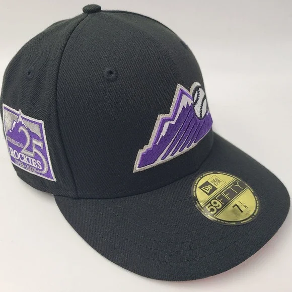 Colorado Rockies Hat Fitted 7 1/8 New Era 59Fifty Black 25th Anniversary Patch‎