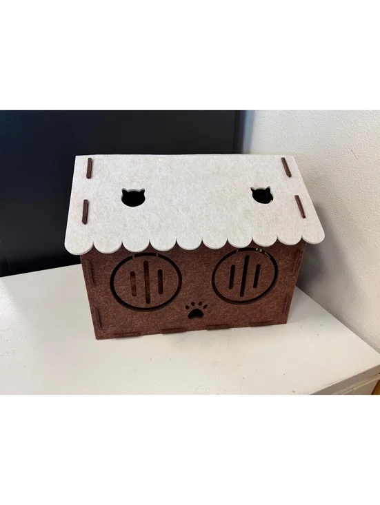 Felt Cat House Condo Indoor Kitten Bed Cave Pet Playhouse Brown Cream 19